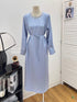 Crystal Decor Long Sleeves Long Satin Dress